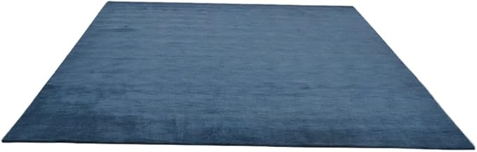 Hand Knotted Loom Wool ECO-Friendly Area Rugs - 6'x6', Square, Blue Color, Solid Plain Design, High Pile Thick Handmade Anti Skid Area Rugs for Living Room, Bed Room (L00111)