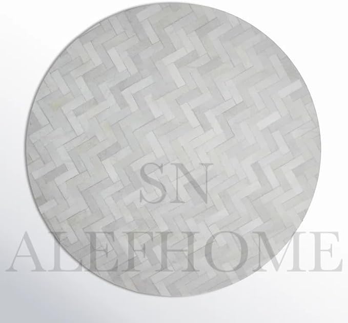 Sn Alef Home Soft Textured Round Rug | White & Grey Woven Carpet for Living Room Bedroom | Minimalist Handcrafted Circular Floor Mat for Home & Decor (Gray_9x9 ft)