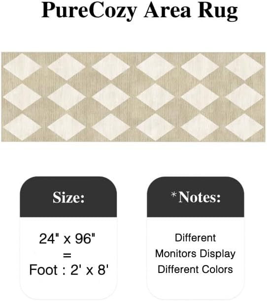 2x8 Runner Checkered Rug for Hallways Beige Washable Long Carpet Non-Slip Low Pile Boho Indoor Accent Throw Rug for Entrance Kitchen Bedroom Dining Laundry