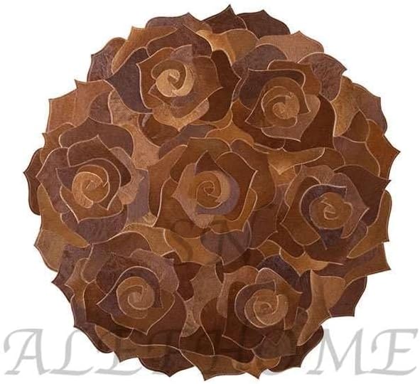 Round Floral Area Rug – Elegant Textured Rose Design – Soft Decorative Circle Mat with Non-Slip Backing for Living Room, Bedroom, Nursery, or Entryway (Brown_3x3 ft)