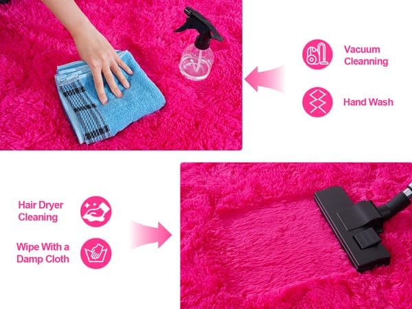 Fluffy Rugs for Living Room, Soft Shaggy for Bedrooms, Hot Pink Area Rug for Bedroom, Cozy Fuzzy Carpet for Kids, Perfect Indoor Decor for Boys and Girls 5x7 Feet