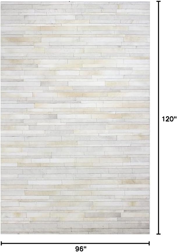 Cowhide Leather Carpets for Living Room 8x10 Natural Leather Area Rug Modern Stripes Style Floor Carpet for Home Decor | Superior Indoor Area Rug, Washable Rug White
