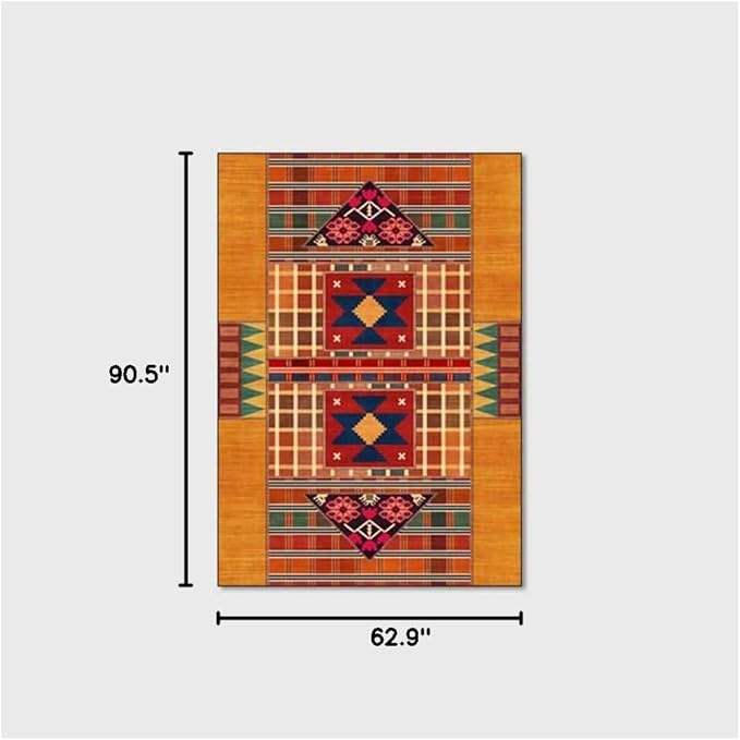 Vintage Boho Area Rugs Multicolor Ethnic Style Geometric Splicing Carpets Bedroom Living Room Kitchen Floor Mats Indoor Outdoor Non-Shedding Runner Rug Home Décor Carpet 5.2' X 7.5'
