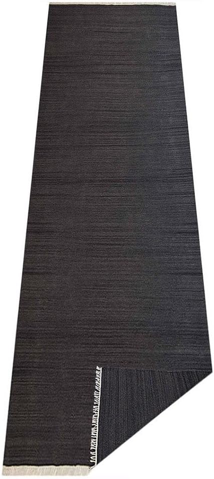 Rugsotic Carpets Hand Woven Flat Weave Kilim Wool ECO-Friendly Area Rugs - 2'6''x10', Runner Shape, Charcoal Color, Solid Plain Design, Low Pile Handmade Rugs for Living Room, Bed Room (D00111)