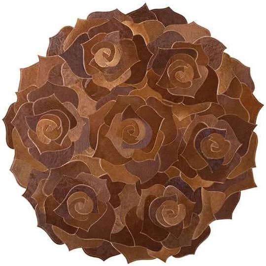 Round Floral Area Rug – Elegant Textured Rose Design – Soft Decorative Circle Mat with Non-Slip Backing for Living Room, Bedroom, Nursery, or Entryway (Brown_4x4 ft)
