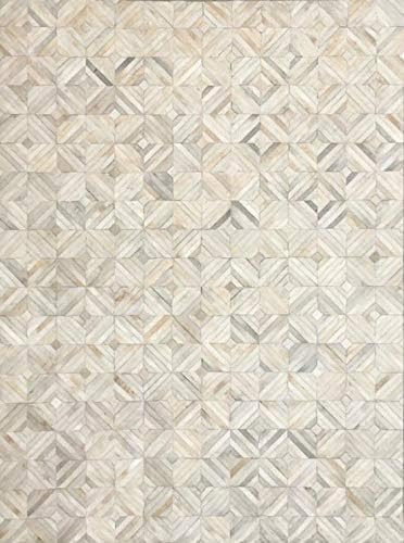 Premium Diamond Patterned Leather Area Rug, Luxury Non Slip Floor Accent for Dining Room, Living Room, Entryway, Elegant Collection Indoor Carpet, Color: White, Size: 4X6 ft