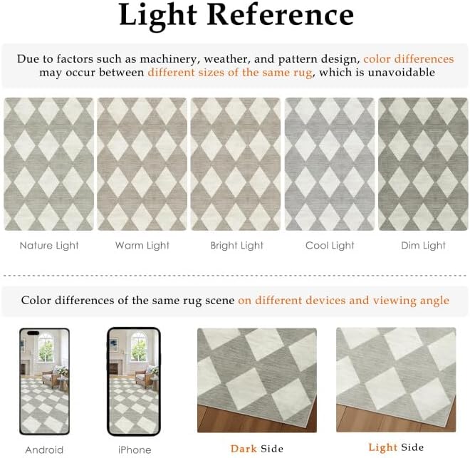 6x9 Checkered Area Rugs for Living Room Grey Machine Washable Large Rug Non-Slip Stain Resistant Low Pile Boho Accent Indoor Throw Carpet for Bedroom Dining Room Classroom