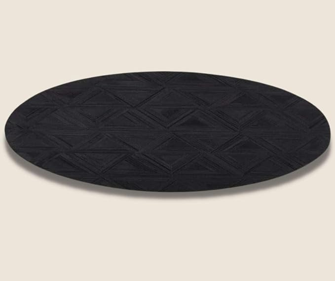 Black Round Rug 10x10 ft – Soft Anti-Slip Modern Faux Leather Area Carpet with Textured Geometric Pattern Rug for Living Room, Bedroom, Dining, Kids Room, Playroom, Lounge & Home Decor