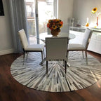 Faux Cowhide Round Area Rug | Non-Slip Leather Floor Carpet for Living Room, Bedroom, and Home Décor | Modern Stylish Accent Rug(Grey_5x5)