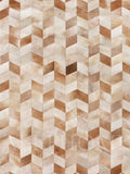 Faux Cowhide Chevron Pattern Area Rug – Beige Geometric Leather Carpet | Modern Durable Floor Accent for Living Room, Bedroom, Dining Room & Office | Size 9.9x14 ft