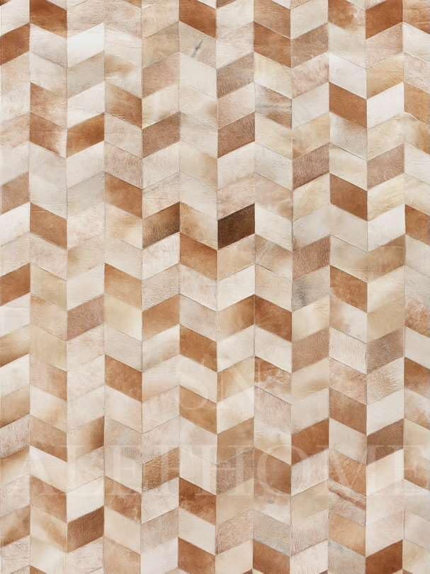 Faux Cowhide Chevron Pattern Area Rug – Beige Geometric Leather Carpet | Modern Durable Floor Accent for Living Room, Bedroom, Dining Room & Office | Size 6x9 ft