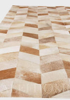 Faux Cowhide Chevron Pattern Area Rug – Beige Geometric Leather Carpet | Modern Durable Floor Accent for Living Room, Bedroom, Dining Room & Office | Size 6x9 ft