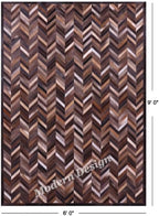 Modern Design Premium Cowhide Leather Carpet with Chevron Pattern, Area Rug (Natural Multi Brown, 10x14)