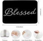 Black Glitter Blessed Bath Mat for Bathroom Bible Verse Blessed Bath Rugs Door Mat Non Slip Rubber Backed Bathroom Floor Mat for Bathtub Sink Shower 16"X24"