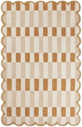Woven Area 8x10 ft – Soft Textured Checkered Pattern with Scalloped Border – Large Decorative Rug for Living Room, Bedroom & Home Interior