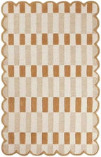 Woven Area 8x10 ft – Soft Textured Checkered Pattern with Scalloped Border – Large Decorative Rug for Living Room, Bedroom & Home Interior