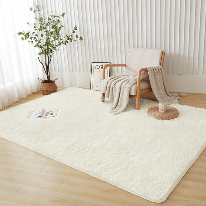 Andency Cream Soft Area Rugs for Living Room Bedroom, 5x8 Fluffy Shaggy Bedside Rug, Non-Slip Large Shag Fuzzy Plush Carpets for Bedroom Kids Dorm Nursery Home Decor Aesthetic