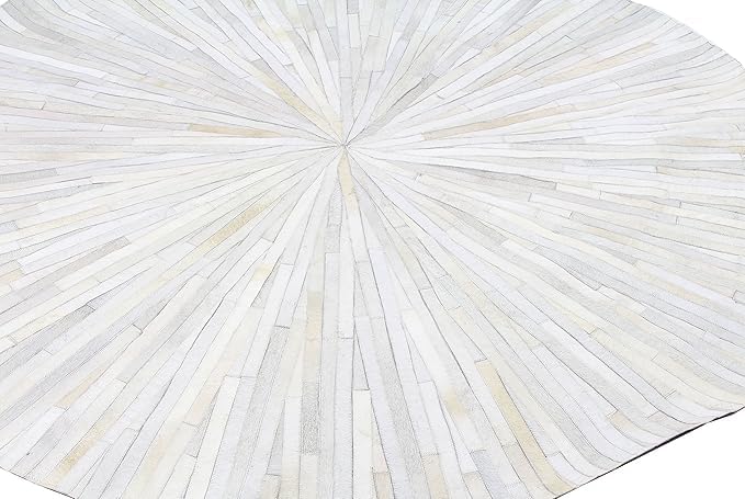 Faux Cowhide Round Area Rug | Non-Slip Leather Floor Carpet for Living Room, Bedroom, and Home Décor | Modern Stylish Accent Rug(White_6x6)