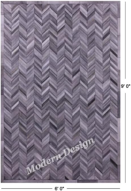 Modern Design Premium Cowhide Leather Carpet with Chevron Pattern, Area Rug (Natural Multi Grey, 2x3)