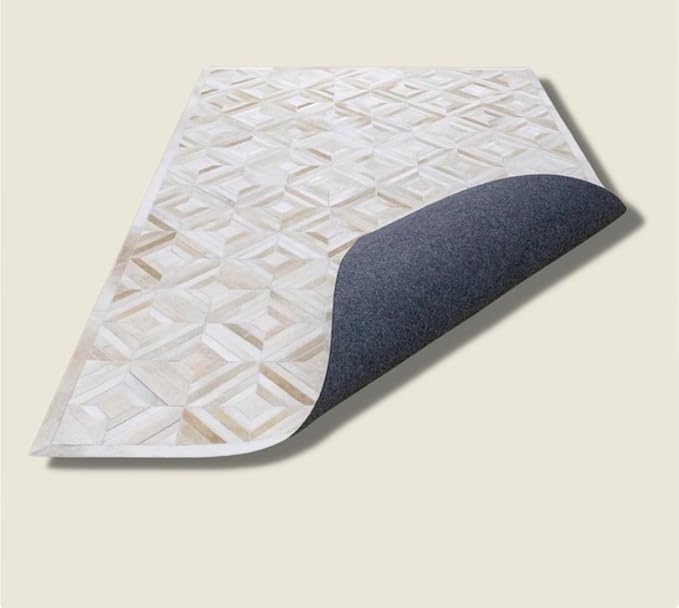 Premium Diamond Patterned Leather Area Rug - 5X8 ft - White- Luxury Non Slip Floor Accent for Dining Room, Living Room, Entryway, Elegant Collection Indoor Carpet