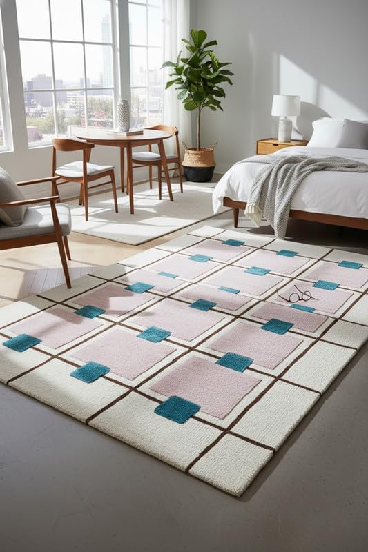 Greer Wool Area Rug - Chic Hand-Tufted Mauve, Blue, and Beige Design for Stylish Home Decor (8x10 Ft)