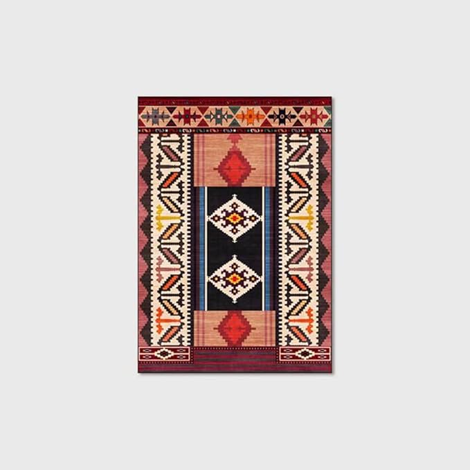 Vintage Boho Area Rugs Multicolor Ethnic Style Geometric Splicing Carpets Bedroom Living Room Kitchen Floor Mats Indoor Outdoor Non-Shedding Runner Rug Home Décor Carpet 4' X 9'