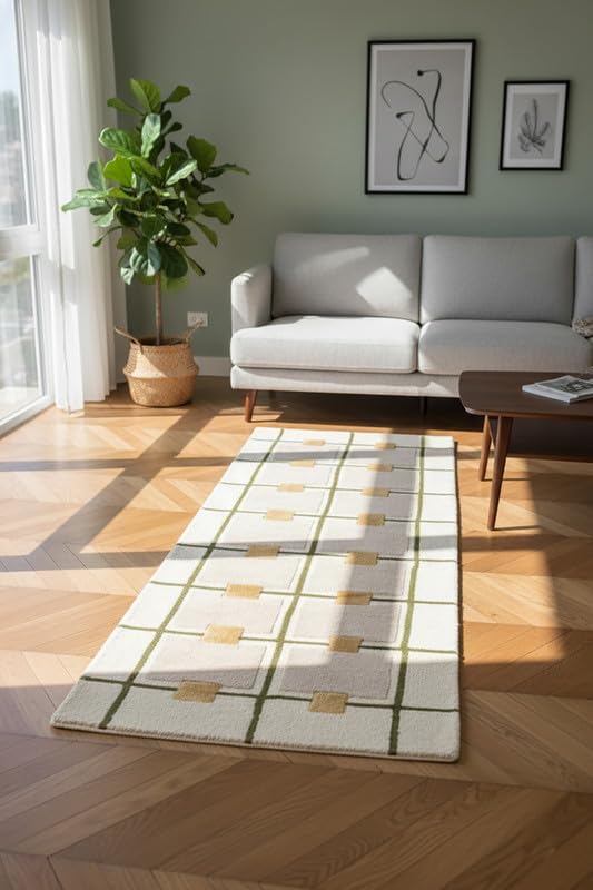 Greer Hand-Tufted Wool Rug - Elegant Taupe and Olive Geometric Pattern for Sophisticated Home Decor (2.5x9 Ft)