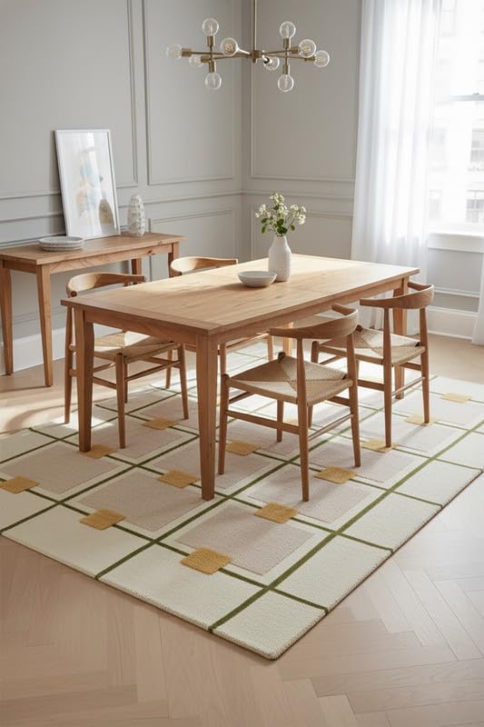 Greer Hand-Tufted Wool Rug - Elegant Taupe and Olive Geometric Pattern for Sophisticated Home Decor (6x6 Ft Square)