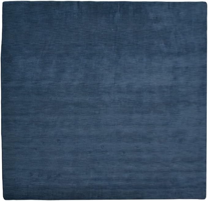 Hand Knotted Loom Wool ECO-Friendly Area Rugs - 6'x6', Square, Blue Color, Solid Plain Design, High Pile Thick Handmade Anti Skid Area Rugs for Living Room, Bed Room (L00111)