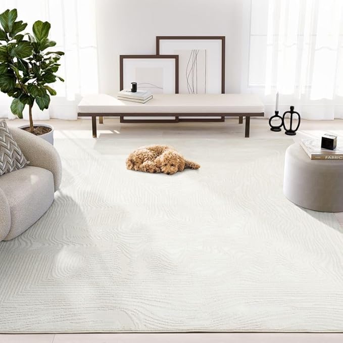 Abani Zen 2' x 3' Cream Rug – Neutral Layered Wavy Borders Pattern, Small Soft Accent Rug for Entryway & Bedroom, Durable & Easy to Clean