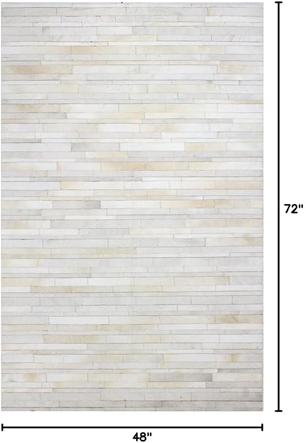 Cowhide Leather Rug for Living Room 4x6 Natural Leather Rug Modern Stripes Style Floor Carpet for Home Decor | Superior Indoor Area Rug, Washable Rug White