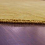 Hand Knotted Loom Wool ECO-Friendly Area Rugs - 6'x6', Round, Gold Color, Solid Plain Design, High Pile Thick Handmade Anti Skid Area Rugs for Living Room, Bed Room (L00111)