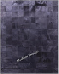 Modern Design Premium Cowhide Leather Carpet with Chevron Pattern, Area Rug (Black, 9x12)