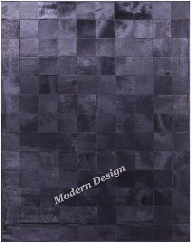 Modern Design Premium Cowhide Leather Carpet with Chevron Pattern, Area Rug (Black, 6x9)