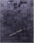 Modern Design Premium Cowhide Leather Carpet with Chevron Pattern, Area Rug (Black, 3x12)