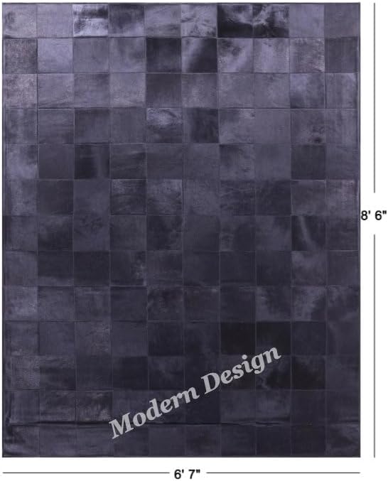 Modern Design Premium Cowhide Leather Carpet with Chevron Pattern, Area Rug (Black, 10x14)