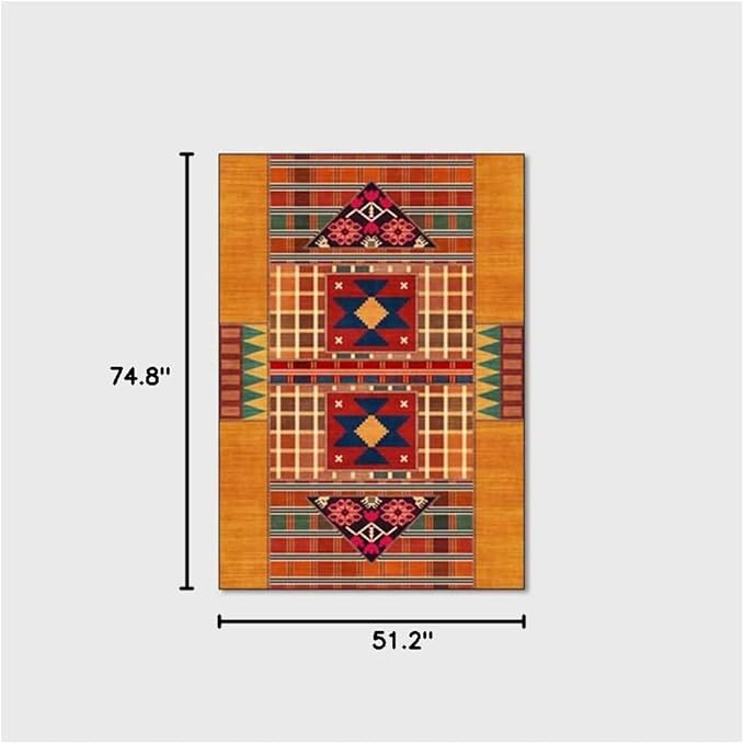 Vintage Boho Area Rugs Multicolor Ethnic Style Geometric Splicing Carpets Bedroom Living Room Kitchen Floor Mats Indoor Outdoor Non-Shedding Runner Rug Home Décor Carpet 4.2' X 6.2'