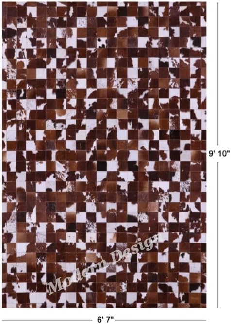 Modern Design Premium Cowhide Leather Carpet with Chevron Pattern, Area Rug (Brwon/White, 3x5)