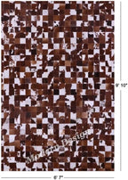 Modern Design Premium Cowhide Leather Carpet with Chevron Pattern, Area Rug (Brwon/White, 3x14)