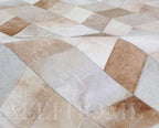 Faux Cowhide Chevron Pattern Area Rug – Beige Geometric Leather Carpet | Modern Durable Floor Accent for Living Room, Bedroom, Dining Room & Office | Size 9x12 ft