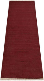 Rugsotic Carpets Hand Woven Flat Weave Kilim Wool ECO-Friendly Area Rugs - 2'6''x6', Runner Shape, Dark Red Color, Solid Plain Design, Low Pile Handmade Rugs for Living Room, Bed Room (D00111)
