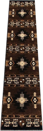 YHSF South West Native American Area Rug C318 - Easy Clean, Thick, Soft, Durable Native Tribal American Indian Inspired Rug for Bedroom/Living Room and More - Chocolate Brown, 2 ft 4 in x 10 ft 11 in