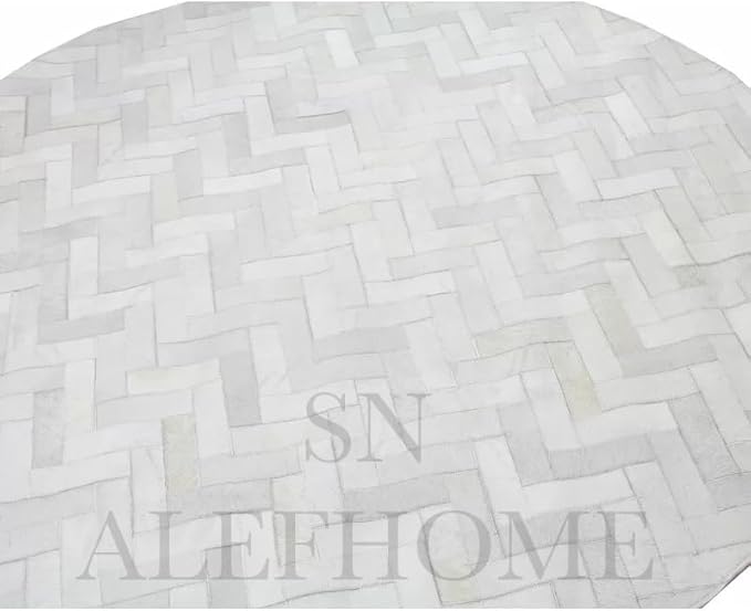 Sn Alef Home Soft Textured Round Rug | White & Grey Woven Carpet for Living Room Bedroom | Minimalist Handcrafted Circular Floor Mat for Home & Decor (Gray_7x7 ft)