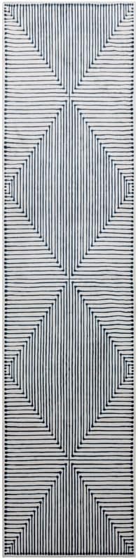 GLN Rugs Contemporary Collection - Machine Washable Area Rug, Contemporary Washable, Non Slip, Low Pile Chenille Rug, Living Room, Bedroom, Kitchen Rug (2'6" x 10' Blue Ivory)