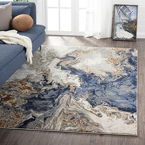 LUXE WEAVERS Marble Collection Blue Area Rug 2x3 Modern Abstract Swirl Design Non-Shedding Carpet