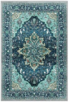 Area Rugs 3'x6' Washable Non-Slip, Floral Vintage Distress Print Pattern Medallion Carpet for Living Room Bedroom Dining Room, Teal Green Lake Blue Turquoise