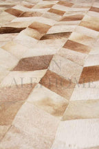 Faux Cowhide Chevron Pattern Area Rug – Beige Geometric Leather Carpet | Modern Durable Floor Accent for Living Room, Bedroom, Dining Room & Office | Size 9x12 ft
