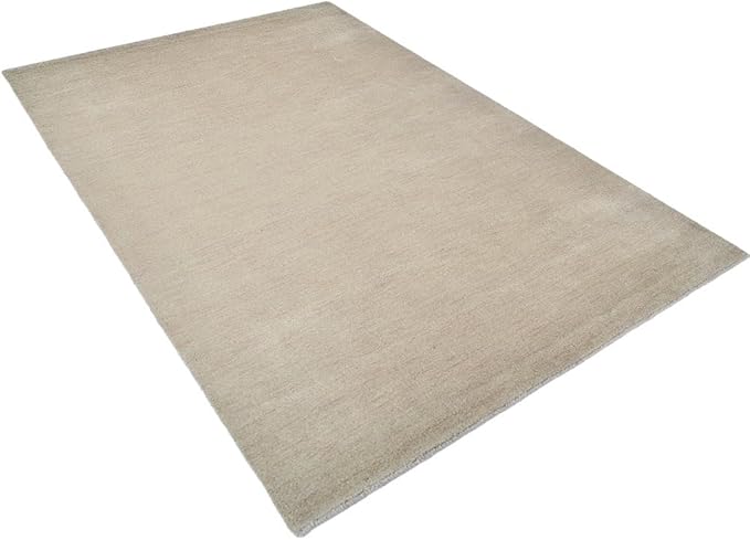 Hand Knotted Loom Wool ECO-Friendly Area Rugs - 5'7''x7'10'', Rectangle, Beige Color, Solid Plain Design, High Pile Thick Handmade Anti Skid Rugs for Living Room (L00111)