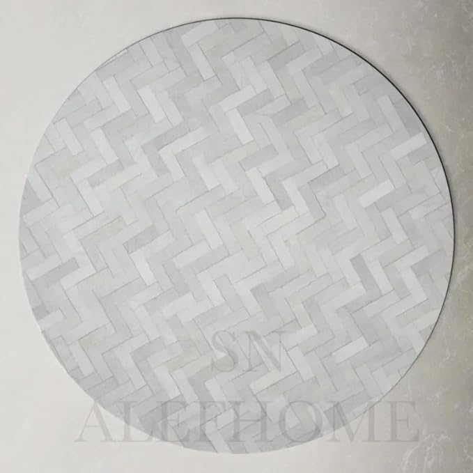 Sn Alef Home Soft Textured Round Rug | White & Grey Woven Carpet for Living Room Bedroom | Minimalist Handcrafted Circular Floor Mat for Home & Decor (Gray_6x6 ft)