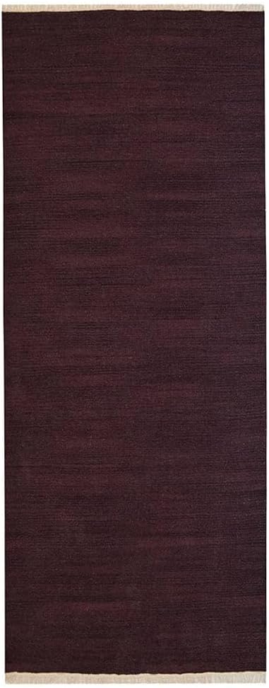 Rugsotic Carpets Hand Woven Flat Weave Kilim Wool ECO-Friendly Area Rugs - 3'x13', Runner Shape, Plum Color, Solid Plain Design, Low Pile Handmade Area Rugs for Living Room, Bed Room (D00111)